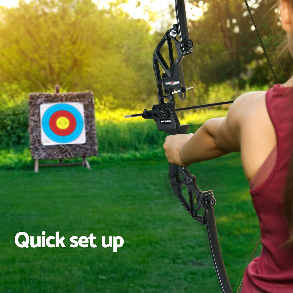 Beginner's Recurve Takedown Archery Set - 55lbs Bow and 12 Fiberglass Arrows in Red