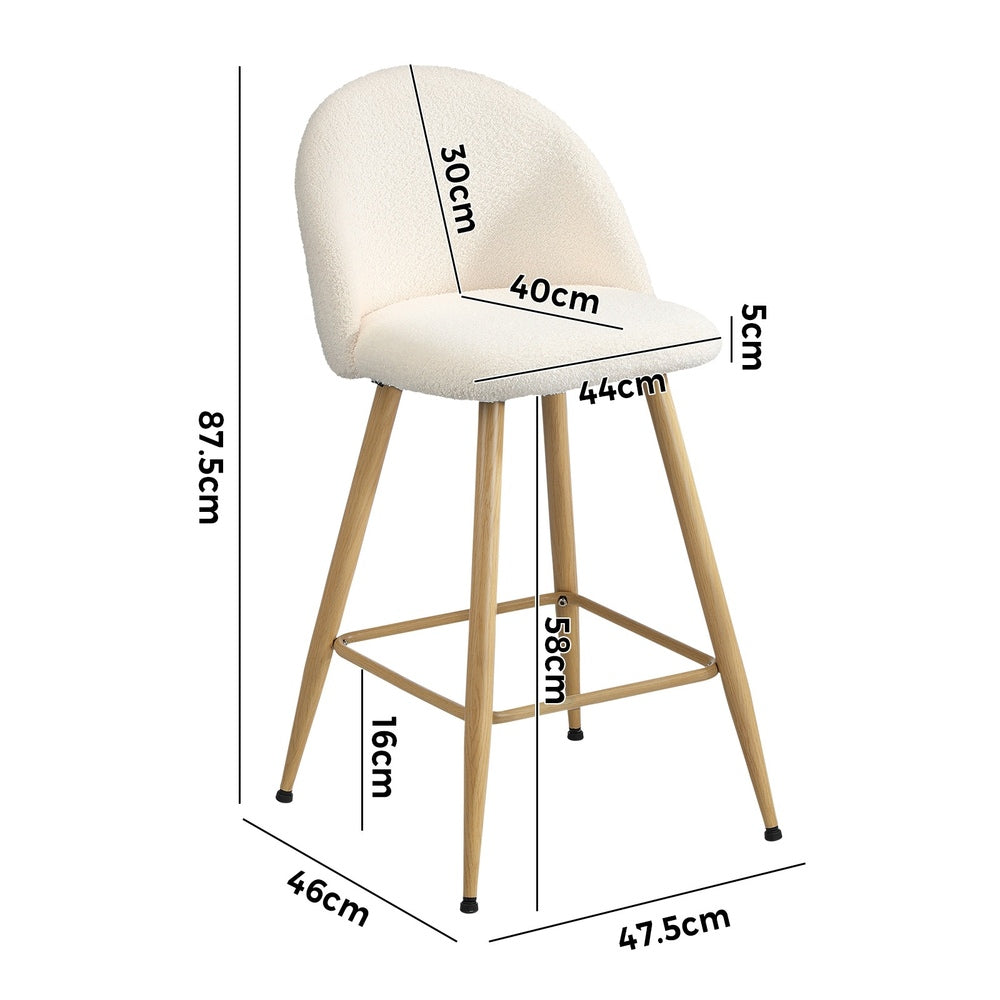 Oikiture 2x Bar Stools Kitchen Counter Stool Boucle Padded Stools