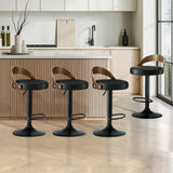 Oikiture 4x Bar Stools with Gas Lift Swivel Wooden PU Leather