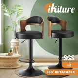 Oikiture Bar Stools Swivel Gas Lift Metal Leather x2 - Top-Down View