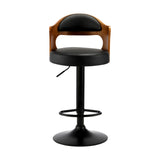 Oikiture Bar Stools Swivel Gas Lift Metal Leather x2 - Front View
