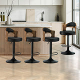 Oikiture 4x Bar Stools Swivel Gas Lift Metal Leather - Rear View