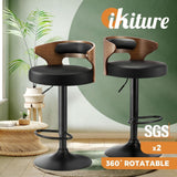 Oikiture 2x Bar Stools with Gas Lift Swivel Black - Top-Down View
