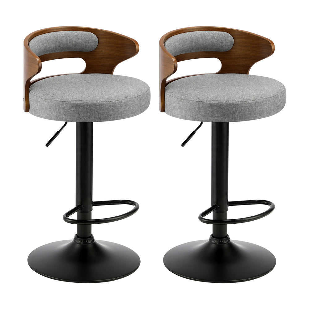 Oikiture Bar Stools Gas Lift Swivel Wooden Grey x2