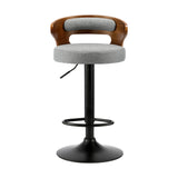 Oikiture Bar Stools Gas Lift Swivel Wooden Grey x2 - Front View