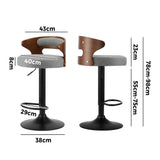 Oikiture Bar Stools Gas Lift Swivel Wooden Grey x2 - Top-Down View