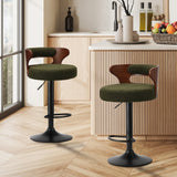 Oikiture 2x Bar Stools Gas Lift Swivel Chairs Wooden Boucle Green - Side View