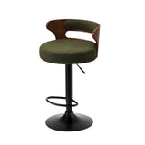 Oikiture 2x Bar Stools Gas Lift Swivel Chairs Wooden Boucle Green - Extra Image