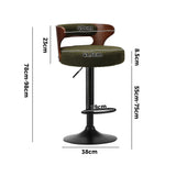 Oikiture 2x Bar Stools Gas Lift Swivel Chairs Wooden Boucle Green - Low Angle
