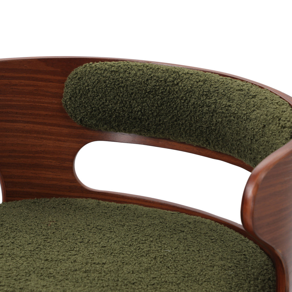 Oikiture 2x Bar Stools Gas Lift Swivel Chairs Wooden Boucle Green