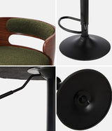 Oikiture 2x Bar Stools Gas Lift Swivel Chairs Wooden Boucle Green - Top-Down View