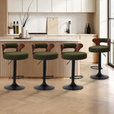 Oikiture 4x Bar Stools Gas Lift Swivel Chairs Wooden Boucle Green - Low Angle