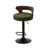 Oikiture 4x Bar Stools Gas Lift Swivel Chairs Wooden Boucle Green - Rear View