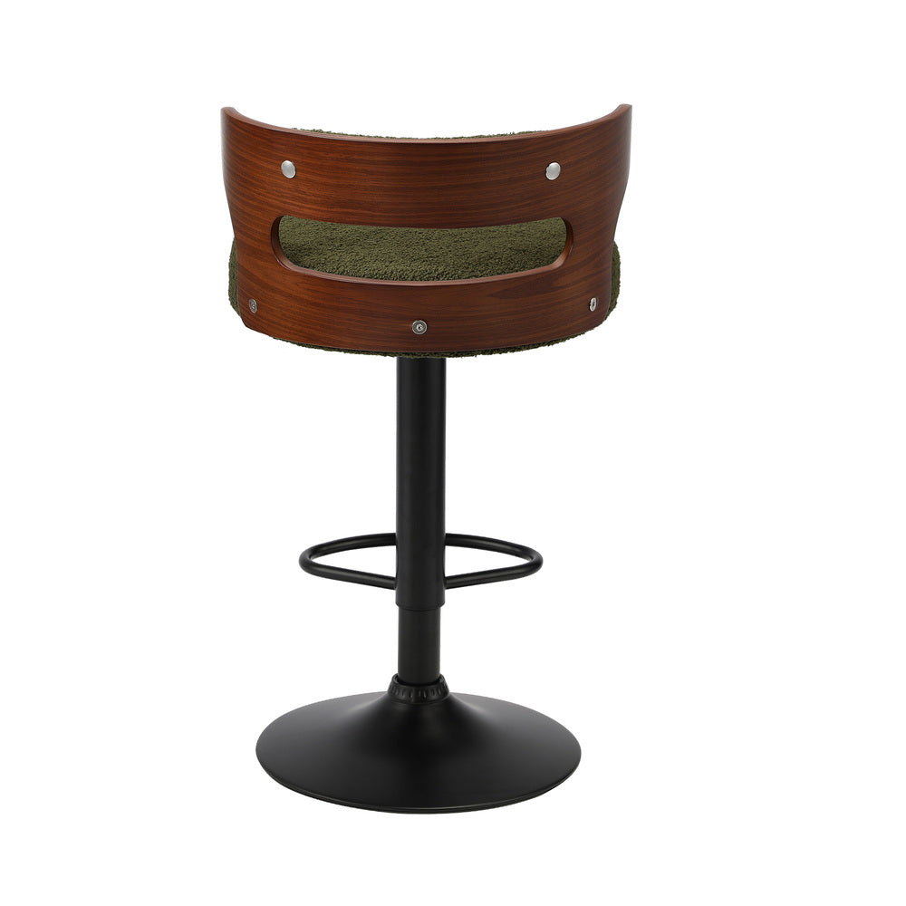 Oikiture 4x Bar Stools Gas Lift Swivel Chairs Wooden Boucle Green