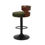 Oikiture 4x Bar Stools Gas Lift Swivel Chairs Wooden Boucle Green - Front View