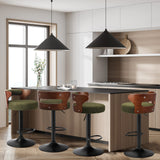 Oikiture 4x Bar Stools Gas Lift Swivel Chairs Wooden Boucle Green - Close-Up Angle