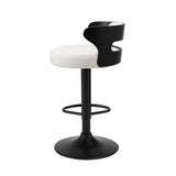 Oikiture 2x Bar Stools Gas Lift Swivel Chairs Wooden Boucle White - Close-Up Angle