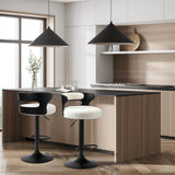 Oikiture 2x Bar Stools Gas Lift Swivel Chairs Wooden Boucle White - Low Angle