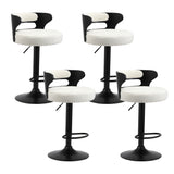 Oikiture 4x Bar Stools Gas Lift Swivel Chairs Wooden Boucle White