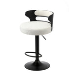 Oikiture 4x Bar Stools Gas Lift Swivel Chairs Wooden Boucle White - Close-Up Angle