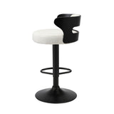 Oikiture 4x Bar Stools Gas Lift Swivel Chairs Wooden Boucle White