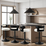 Oikiture 4x Bar Stools Gas Lift Swivel Chairs Wooden Boucle White