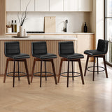Oikiture 4x Wooden Bar Stools Swivel Chairs PU Leather - Side View