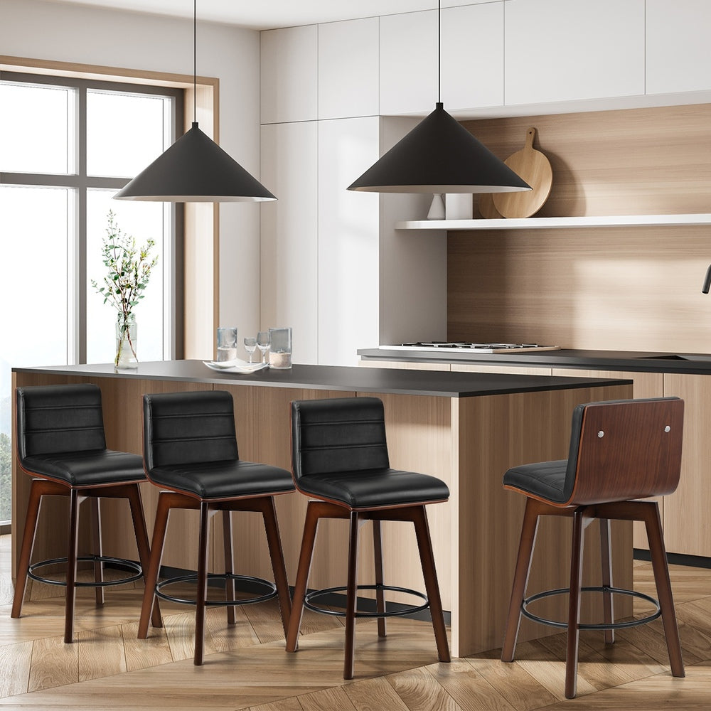 Oikiture 4x Wooden Bar Stools Swivel Chairs PU Leather