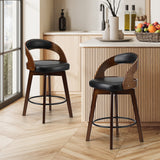 Oikiture 2x Bar Stools Swivel PU Leather Black - Side View