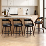 Oikiture 4x Bar Stools Swivel PU Leather Black - Close-Up Angle