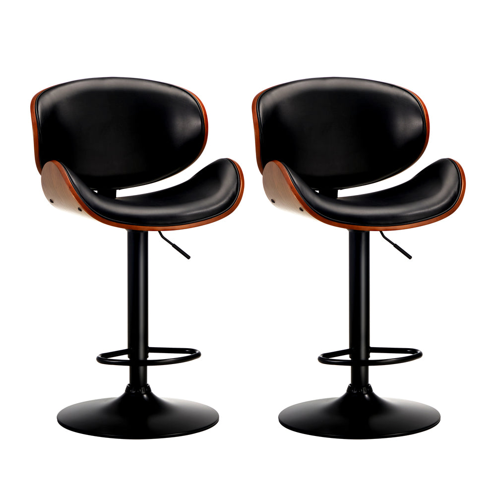 Oikiture 2x Bar Stools Swivel Leather Seat Black