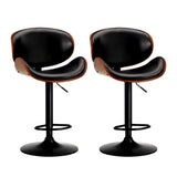 Oikiture 2x Bar Stools Swivel Leather Seat Black