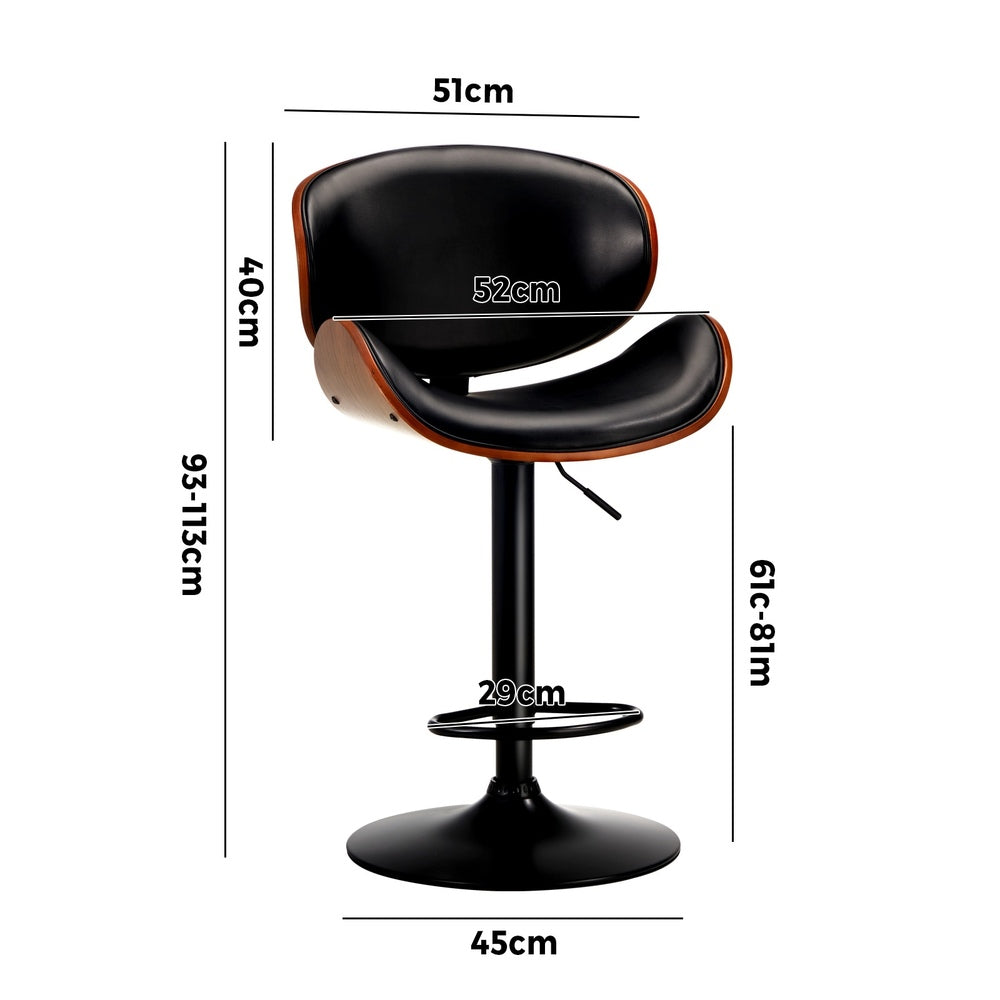 Oikiture 2x Bar Stools Swivel Leather Seat Black