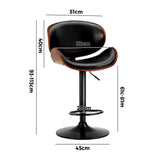 Oikiture Set of 4 Bar Stools Swivel Wooden Leather Gas Lift - Front View