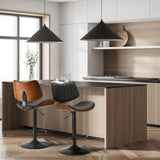 Oikiture 2x Bar Stool Kitchen Swivel Chair Wooden Leather Gas Lift Black - Side View