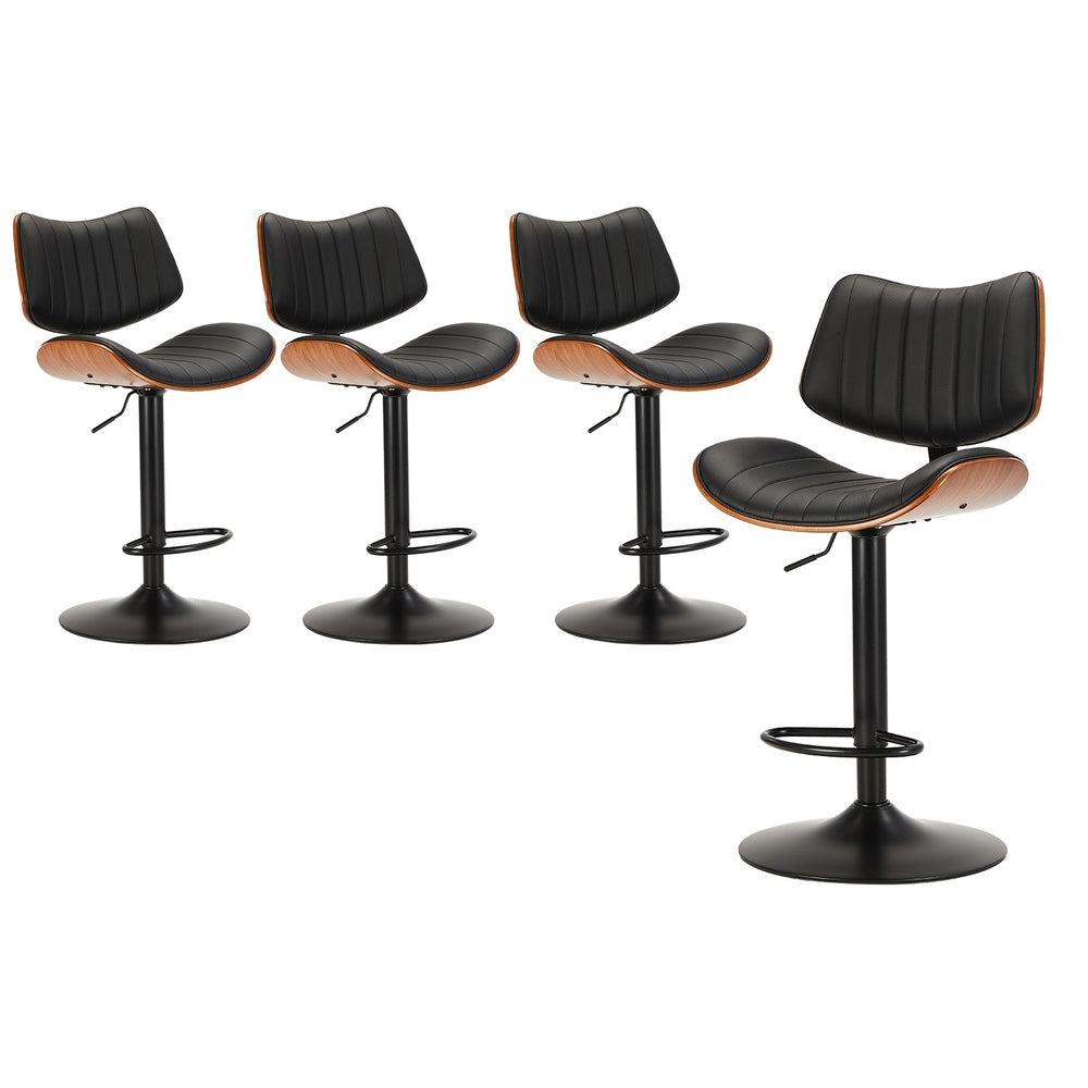 Oikiture 4x Bar Stool Kitchen Swivel Chair Wooden Leather Gas Lift