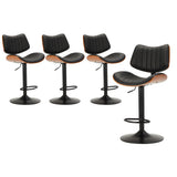 Oikiture 4x Bar Stool Kitchen Swivel Chair Wooden Leather Gas Lift