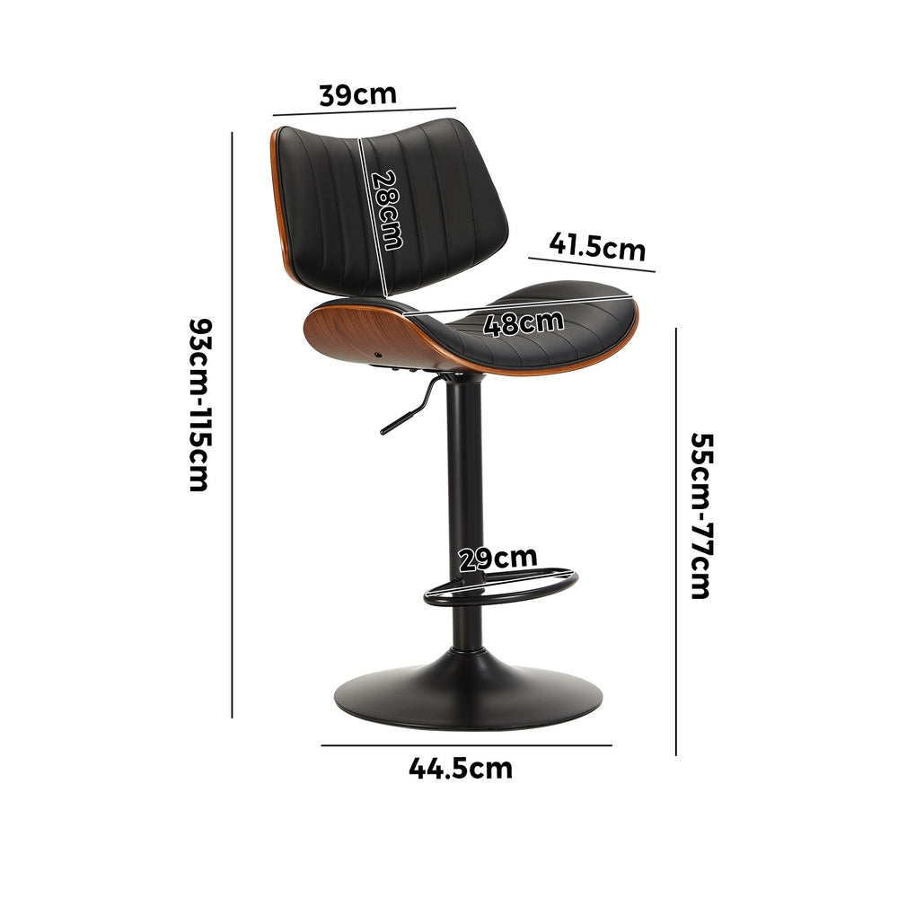 Oikiture 4x Bar Stool Kitchen Swivel Chair Wooden Leather Gas Lift