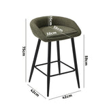 Oikiture 2PCS Bar Stools Boucle Fabric Green and Black - Side View