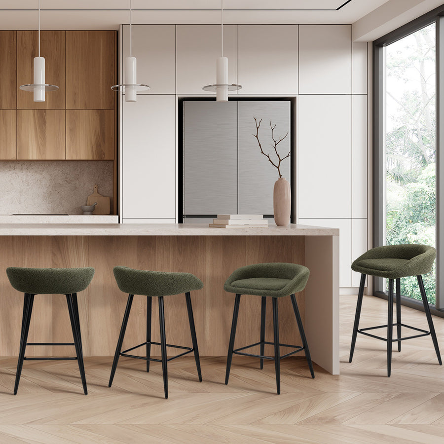 Oikiture 4PCS Bar Stools Boucle Fabric Green and Black, image 7