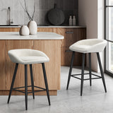 Oikiture 2PCS Bar Stools Boucle Fabric White and Black - Front View