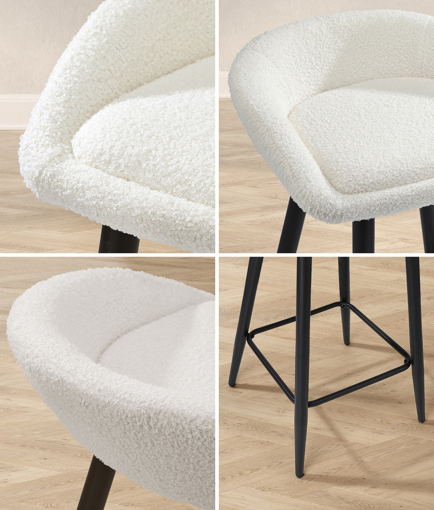 Oikiture 4PCS Bar Stools Boucle Fabric White and Black