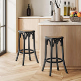 Oikiture Wooden Bar Stool 2pc Rattan Dining Chair Black - Close-Up Angle