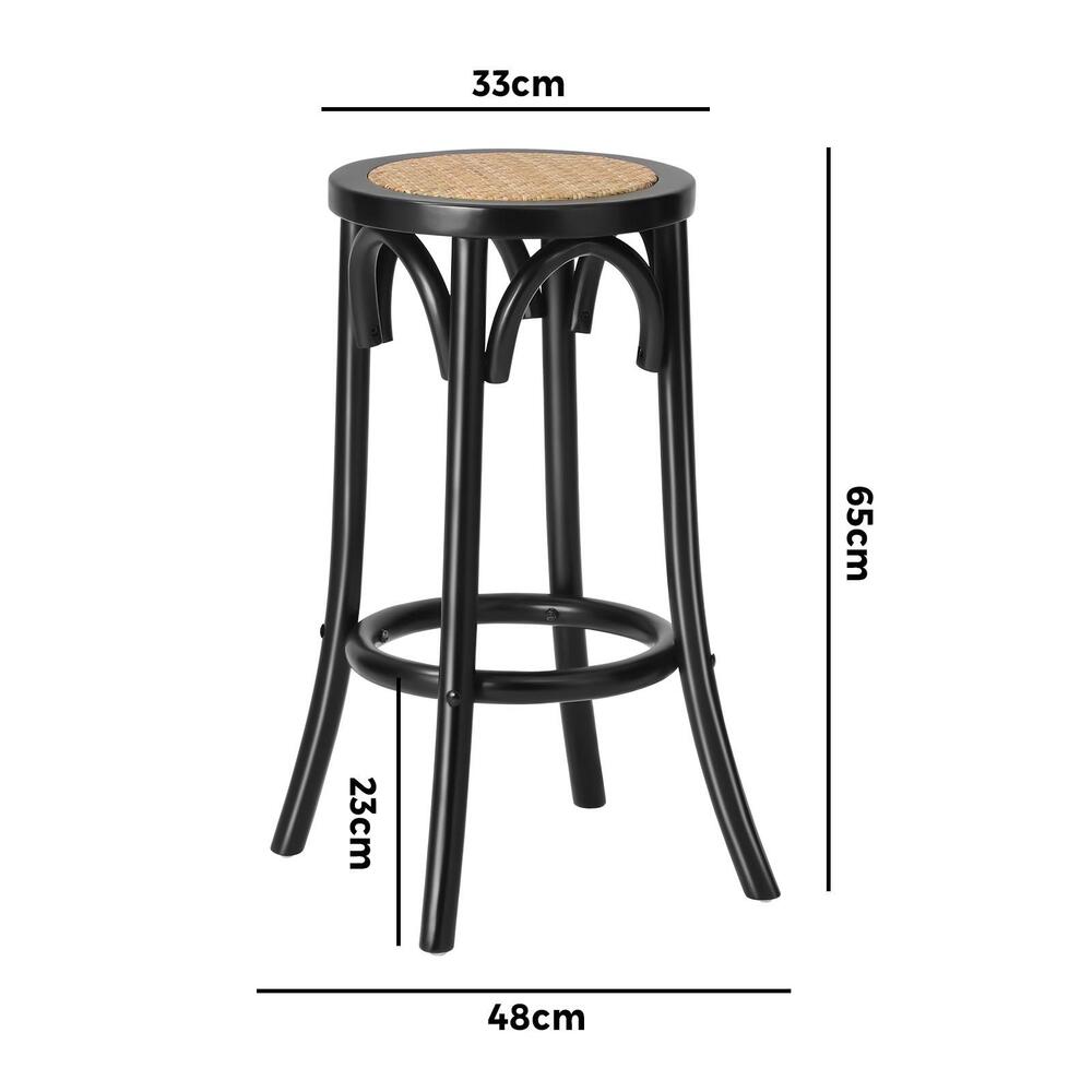 Oikiture Wooden Bar Stool 2pc Rattan Dining Chair Black