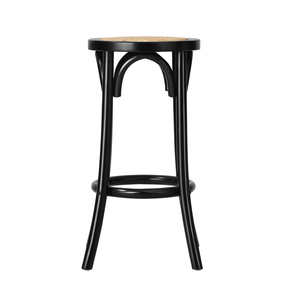 Oikiture Wooden Bar Stool 2pc Rattan Dining Chair Black