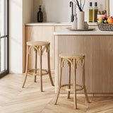 Oikiture Wooden Bar Stool 2pc Rattan Dining Chair Wood