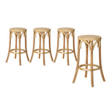Oikiture 4x Bar Stools Dining Chair Rattan Seat Natural