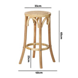 Oikiture 4x Bar Stools Dining Chair Rattan Seat Natural - Rear View