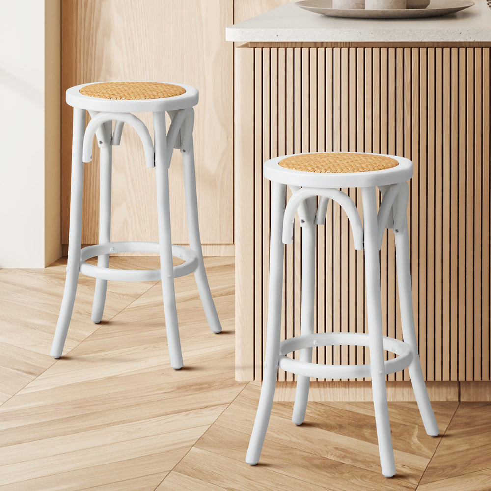 Oikiture 2x Bar Stools Dining Chair Rattan Seat White