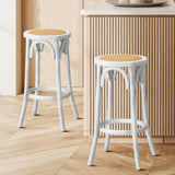 Oikiture 2x Bar Stools Dining Chair Rattan Seat White - Close-Up Angle